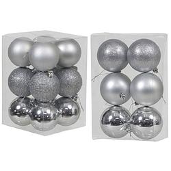 Foto van Kerstversiering kunststof kerstballen zilver 6 en 8 cm pakket van 36x stuks - kerstbal