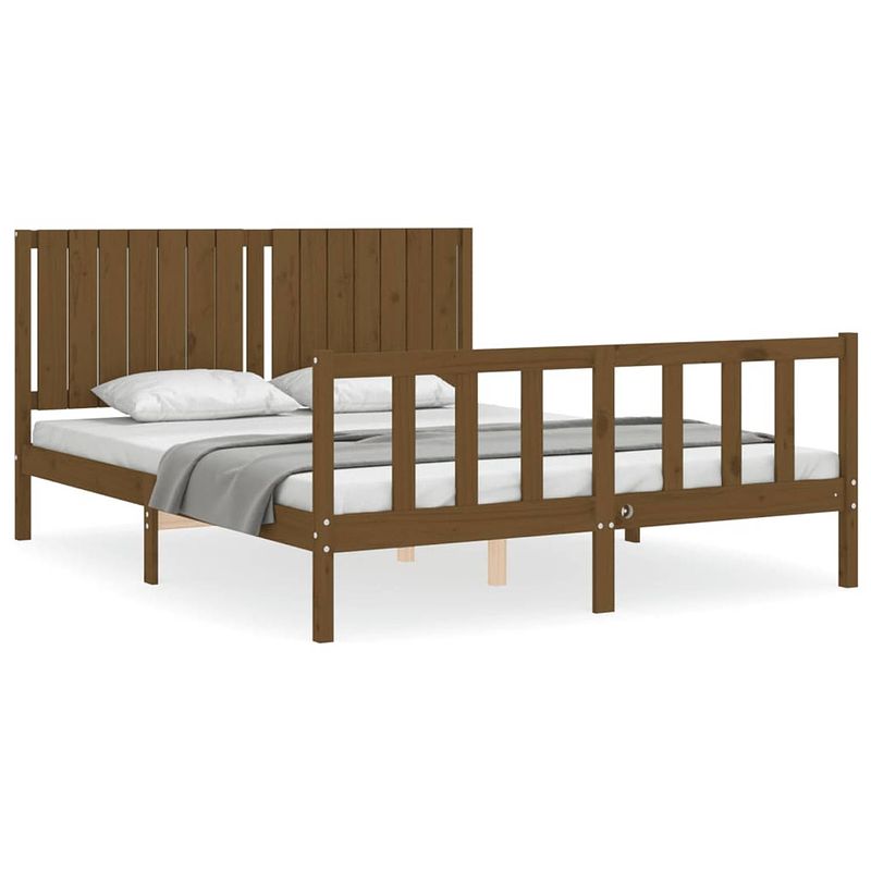 Foto van The living store bed grenenhout king size - 205.5 x 155.5 x 100 cm - honingbruin