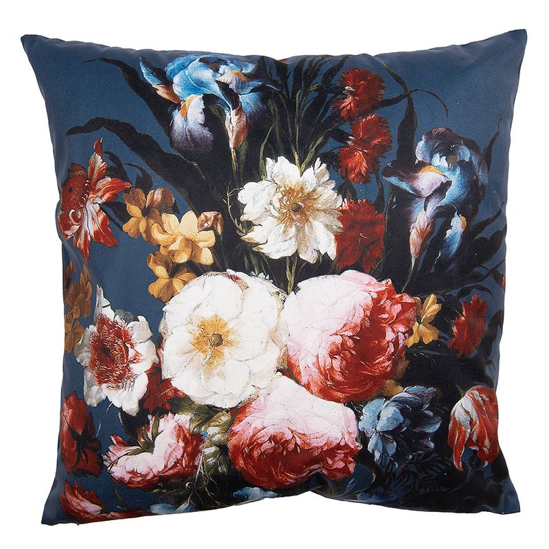 Foto van Clayre & eef kussenhoes 45x45 cm blauw rood polyester bloemen sierkussenhoes blauw sierkussenhoes