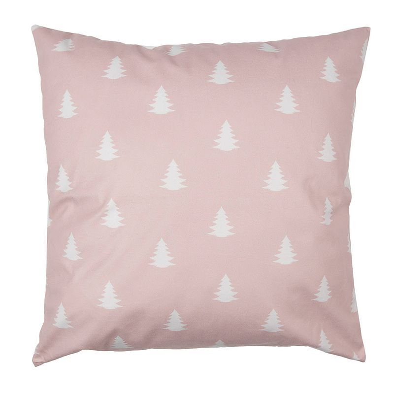 Foto van Clayre & eef kussenhoes 45x45 cm roze wit polyester kerstbomen sierkussenhoes roze sierkussenhoes