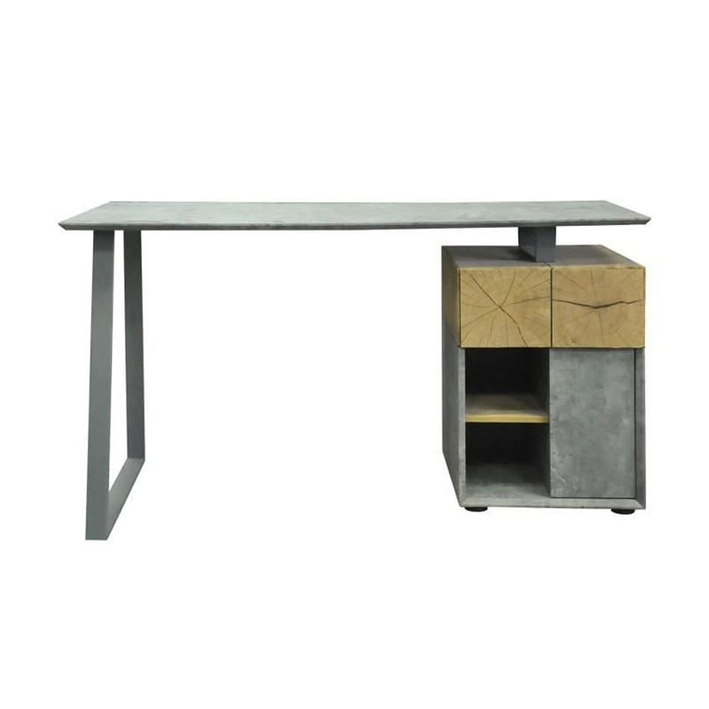 Foto van Bureau met 1 deur en 1 lade - wit en grijs houtdecor - l 140 x d 60 x h 75 - keulen