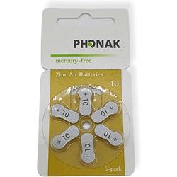 Foto van Phonak hoortoestel batterij p10 gele sticker 10 pakjes 60 batterijen