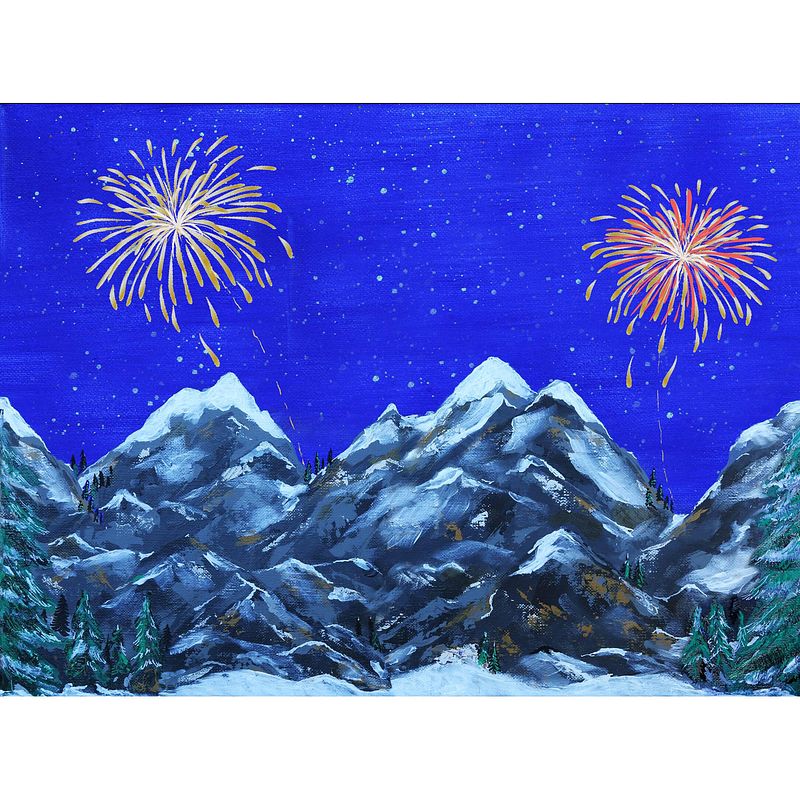 Foto van My village - achtergrond canvas led vuurwerk 76x56 cm kerst