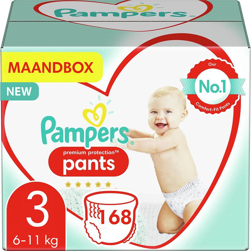 Foto van Pampers - premium protection pants - maat 3 - maandbox - 168 luierbroekjes