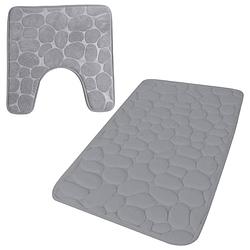 Foto van Urban living badkamer droogloop matjes/tapijt - set 2x stuks - memory foam - steengrijs - badmatjes