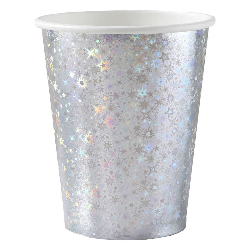 Foto van Feest wegwerp bekertjes - glitter - 10x stuks - 270 ml - zilver - feestbekertjes