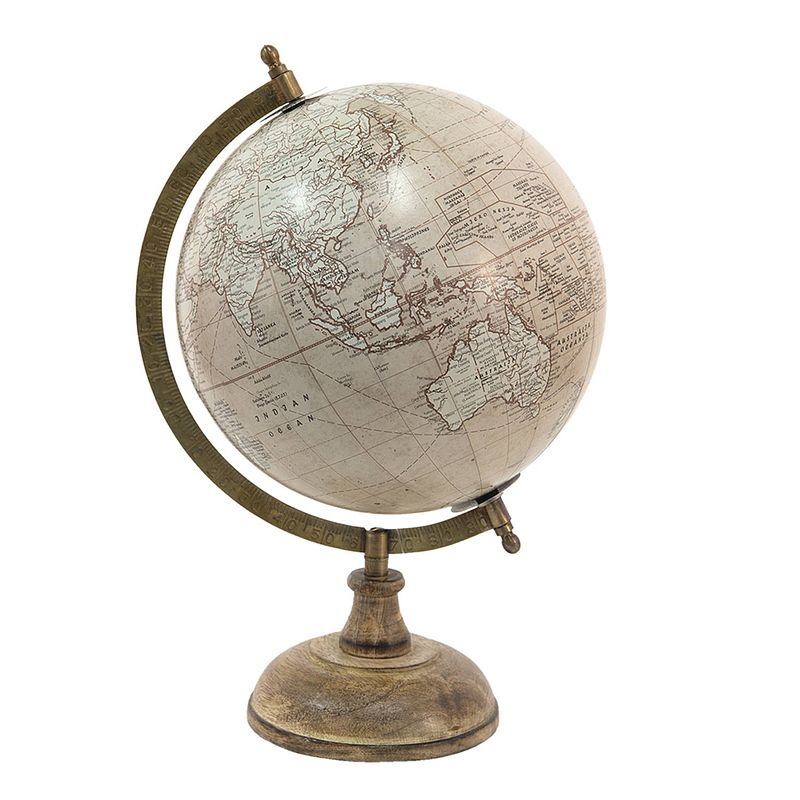 Foto van Clayre & eef wereldbol decoratie 22*22*33 cm beige hout metaal globe aardbol woonaccessoires beige globe aardbol