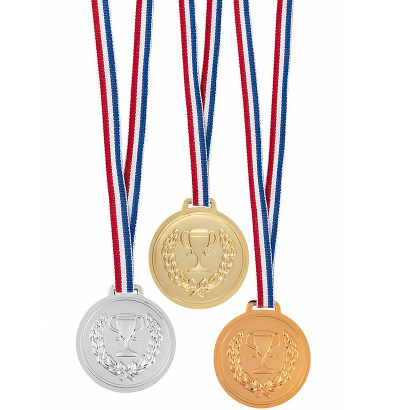 Foto van Medailles met lint - goud zilver brons - kunststof - 17 cm - speelgoed - fopartikelen