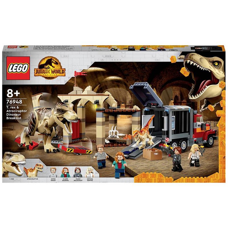 Foto van Lego® jurassic world™ 76948 t. rex & atrociraptor: dinosaurus-uitbraak