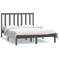 Foto van The living store bedframe - grenenhout - grijs - 195.5 x 145.5 x 31 cm - comfortabel hoofdeinde