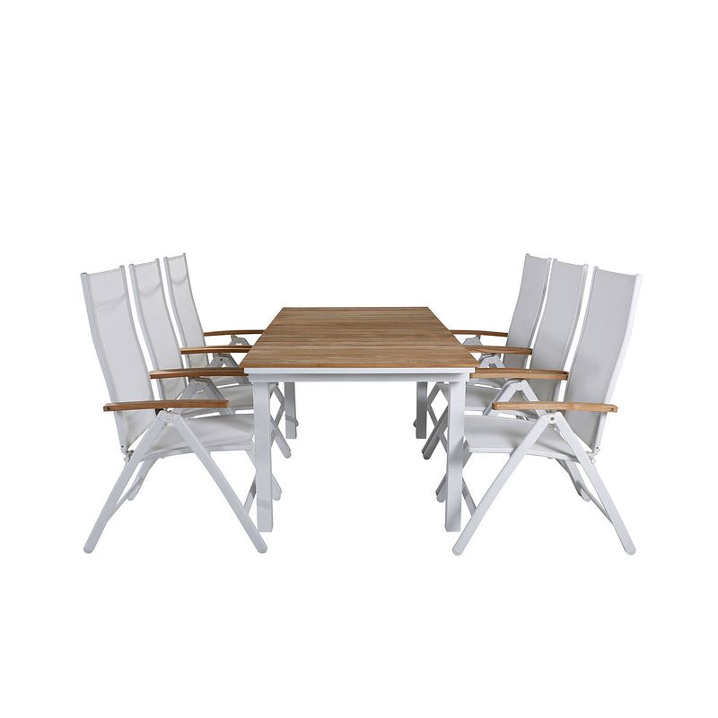 Foto van Mexico tuinmeubelset tafel 90x180/240cm en 6 stoel panama wit, naturel.