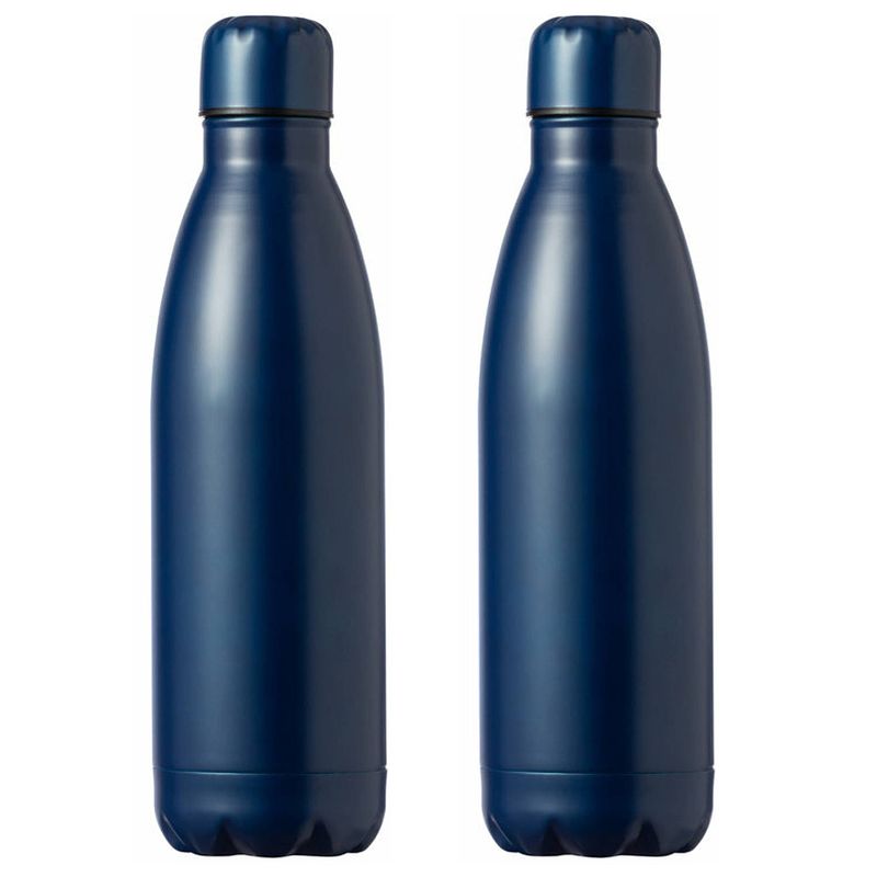 Foto van Rvs waterfles/drinkfles - 2x - kleur blauw - met schroefdop - 790 ml - drinkflessen