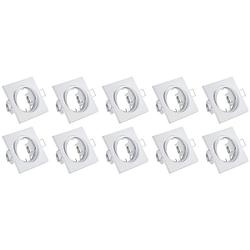 Foto van Spot armatuur 10 pack - trion - gu10 fitting - inbouw vierkant - mat wit aluminium - kantelbaar 80mm