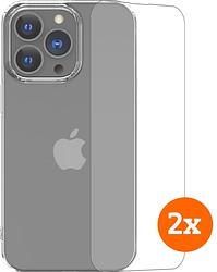 Foto van Bluebuilt apple iphone 14 pro max screenprotector duo pack + soft back cover transparant