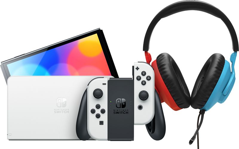 Foto van Nintendo switch oled wit + jbl quantum 100n