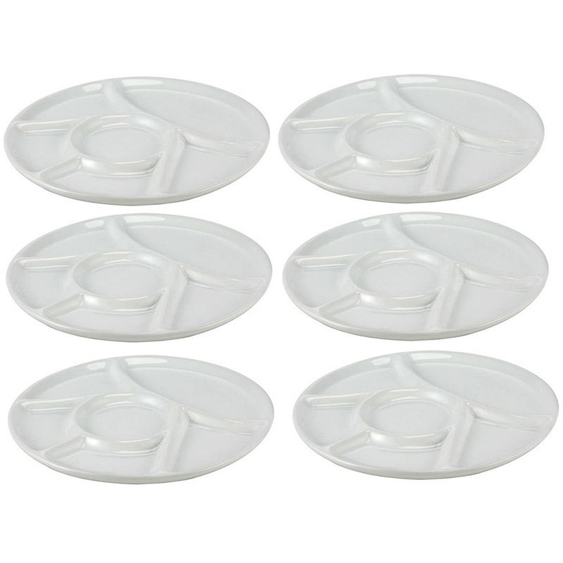 Foto van 6x witte fondue/gourmet/bbq borden 22,7 cm 6 vakken - gourmetborden