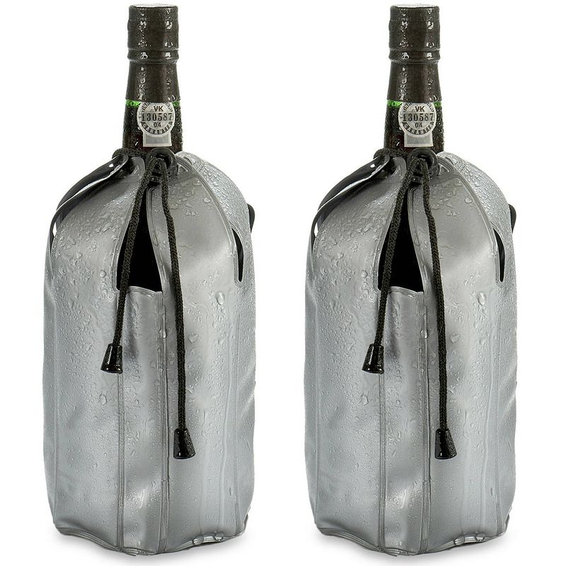 Foto van Wijnkoeler/flessenkoeler/koelhoud hoesje - 2x - voor flessen - wijn/water/champagne - 25 cm - koelelementen