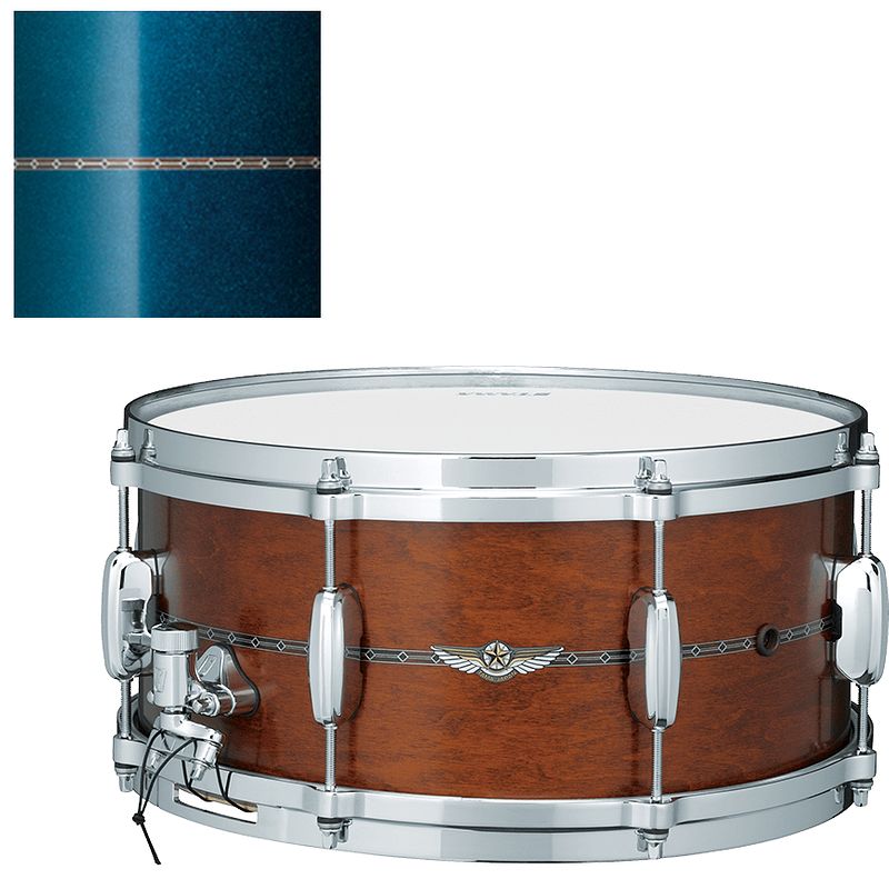 Foto van Tama star tms1455s-sbm satin blue metallic maple 14 x 5.5 inch snaredrum