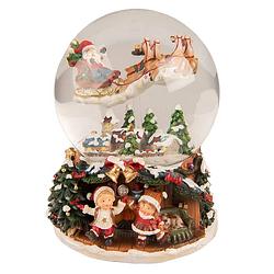 Foto van Clayre & eef sneeuwbol 15*16*20 cm groen rood kunststof glas snowglobe kerstdecoratie kerstversiering groen snowglobe