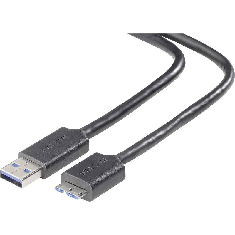 Foto van Belkin usb-kabel usb 3.2 gen1 (usb 3.0 / usb 3.1 gen1) usb-a stekker, usb-micro-b 3.0 stekker 90.00 cm zwart f3u166bt0.9m