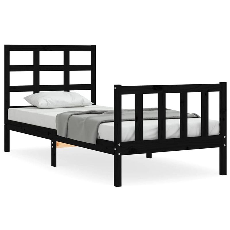 Foto van The living store bedframe zwart - massief grenenhout - 205.5 x 105.5 x 100 cm - multiplex lattenbodem