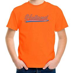 Foto van Oranje t-shirt holland / nederland supporter holland met nederlandse wimpel ek/ wk voor kinderen xs (110-116) - feestshi