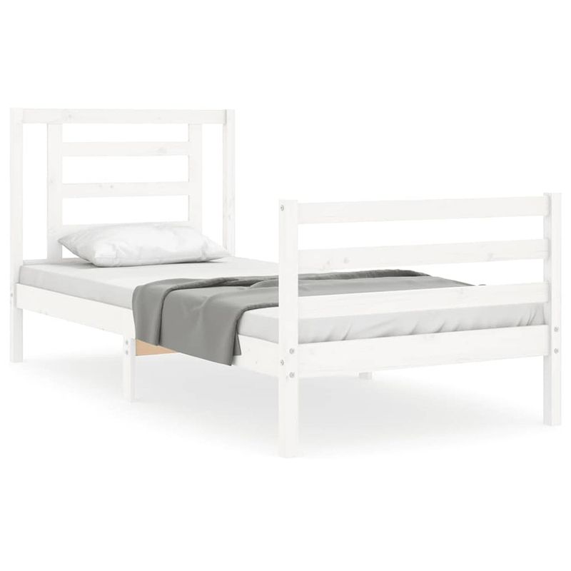 Foto van The living store bedframe massief grenenhout - single - functioneel hoofd- en voeteneinde - wit - 205.5 x 95.5 x 100 cm