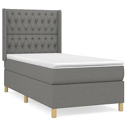 Foto van The living store boxspringbed - donkergrijs - 193 x 93 x 118/128 cm - pocketvering matras - middelharde ondersteuning -