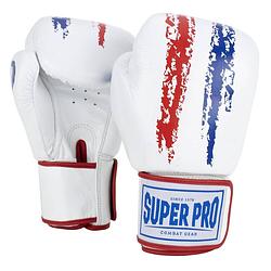 Foto van Super pro combat gear warrior lederen (kick)bokshandschoenen - rood/wit/blauw - 8 oz