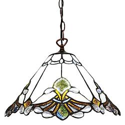 Foto van Haes deco - hanglamp tiffany creme, bruin ø 31x107 cm e27/max 1x60w