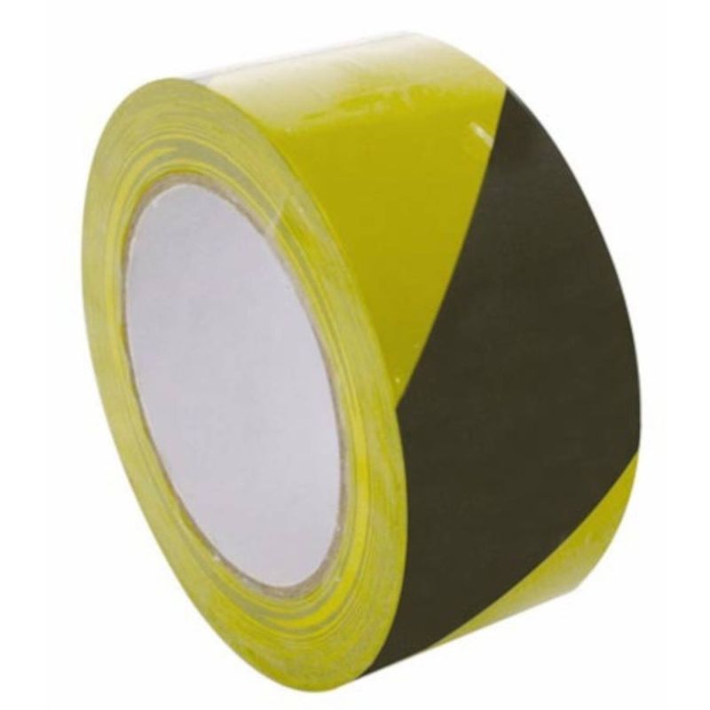 Foto van Perel markeertape 50 mm x 33 meter pvc geel/zwart