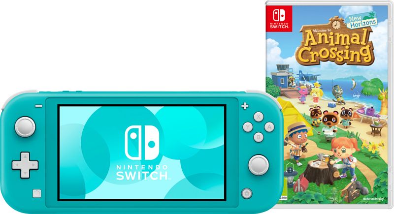 Foto van Nintendo switch lite turquoise + animal crossing new horizons