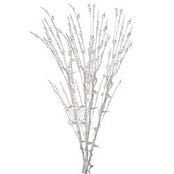 Foto van Kerstversiering glitter tak wit 76 cm decoratie kunstbloemen/kunsttakken met warm witte led lichtjes - decoratieve tak k