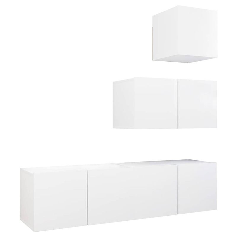 Foto van The living store hangende tv-kasten - spaanplaat - wit - tv-meubelset 1x 30.5x30x30cm - 3x 60x30x30cm