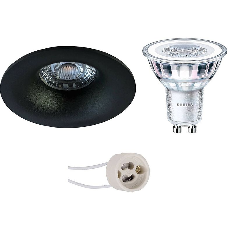 Foto van Led spot set - pragmi nora pro - gu10 fitting - inbouw rond - mat zwart - ø82mm - philips - corepro 840 36d - 4.6w -