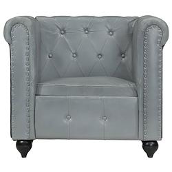 Foto van The living store chesterfield fauteuil - grijs - echt leer - 89 x 76 x 75 cm - massief mangohout