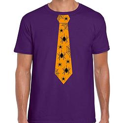 Foto van Halloween thema verkleed feest stropdas t-shirt spinnen paars heren 2xl - feestshirts