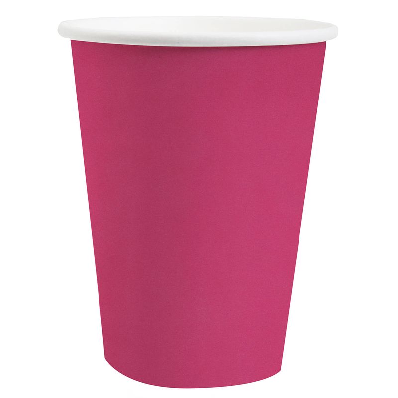 Foto van 10x stuks feest/verjaardag bekertjes karton fuchsia roze - 270 ml - feestbekertjes