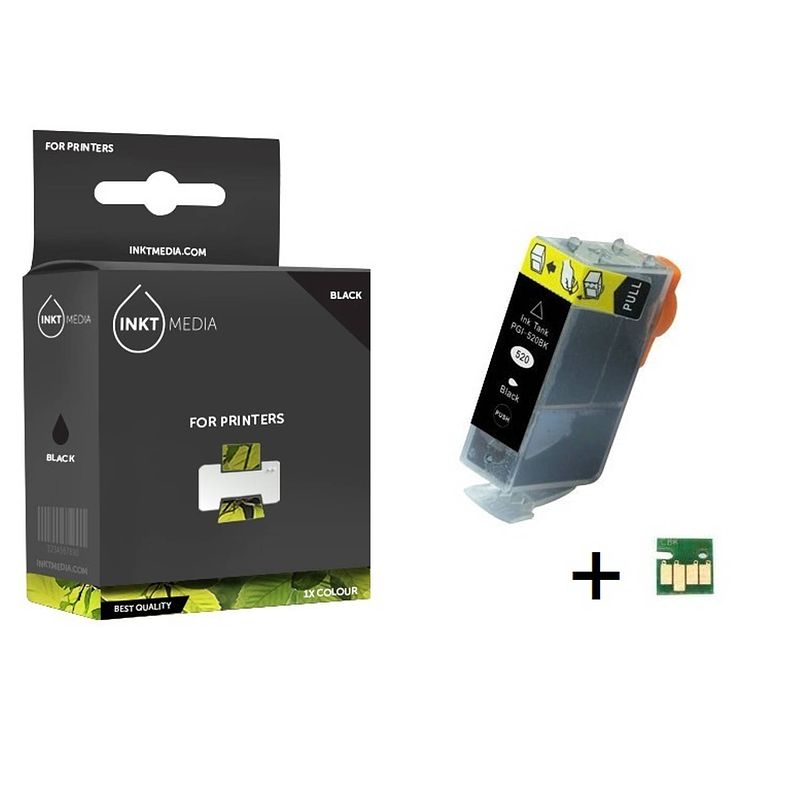 Foto van Inktmedia® -navulinkt - geschikt canon pgi-520bk inktcartridge zwart met chip - navul inkt - refill inkt