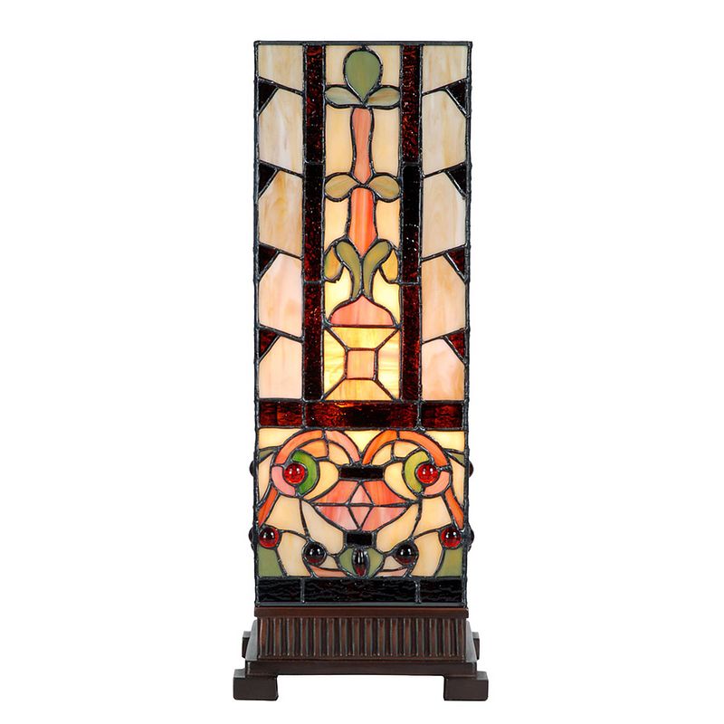 Foto van Lumilamp tiffany tafellamp 18x18x45 cm beige glas tiffany bureaulamp beige tiffany bureaulamp