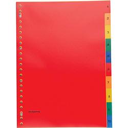 Foto van Pergamy tabbladen, ft a4, 23-gaatsperforatie, pp, geassorteerde kleuren, set 1-10 50 stuks