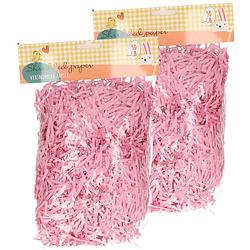 Foto van Set van 4x decoratie paasgras vulmateriaal - crepe papier - roze - 200 gram - feestdecoratievoorwerp