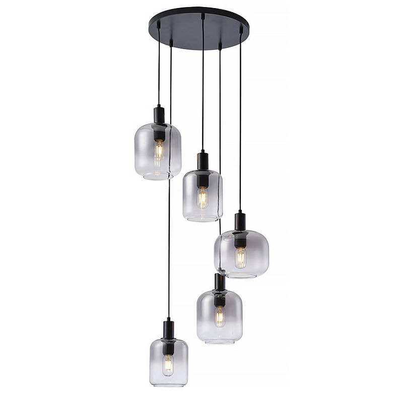 Foto van Freelight hanglamp vario 5 lichts ø 50 cm rook glas zwart