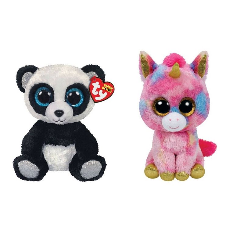 Foto van Ty - knuffel - beanie boo's - bamboo panda & fantasia unicorn