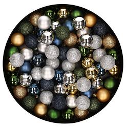Foto van 80x stuks kleine kunststof kerstballen mix groen/blauw/goud/zilver 3 cm - kerstbal