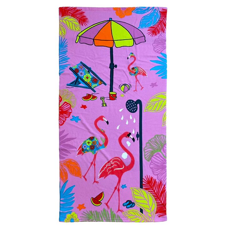 Foto van Strand/badlaken voor kinderen - flamingo print - 70 x 140 cm - microvezel - strandlakens