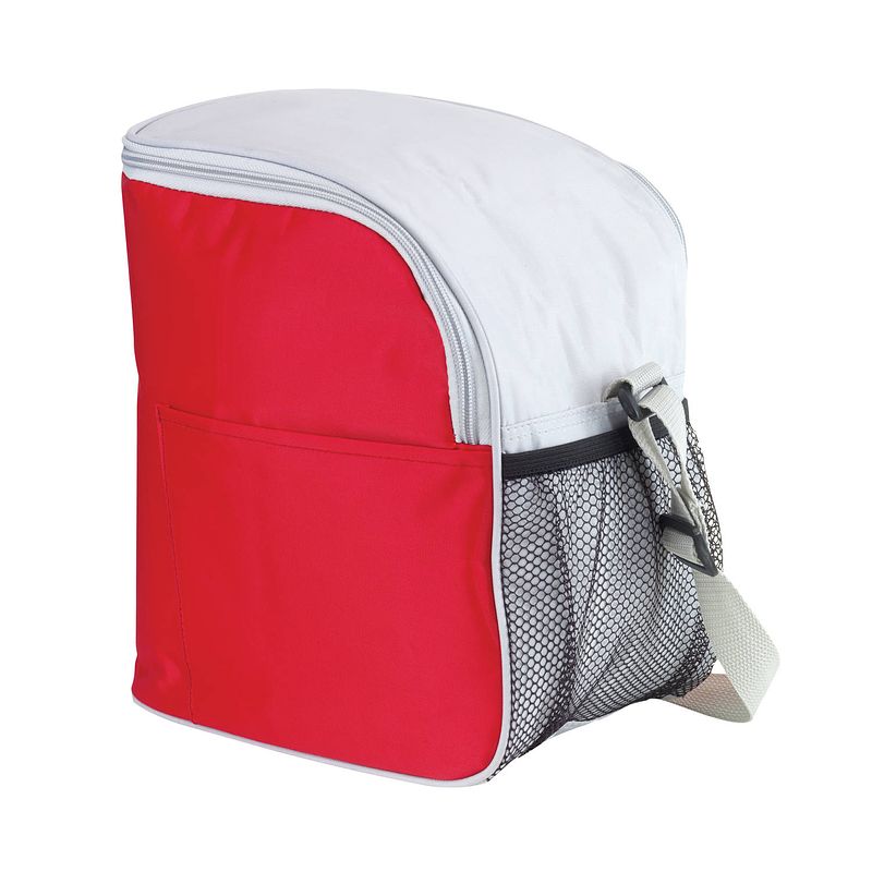 Foto van Kleine koeltas/lunch tas model glaciaal - 23 x 16 x 26 cm - 1 vaks - rood/grijs - 9 liter - koeltas