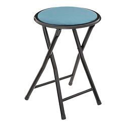 Foto van Bijzet krukje/stoel - opvouwbaar - blauw fluweel - 29 x 45 cm - krukjes