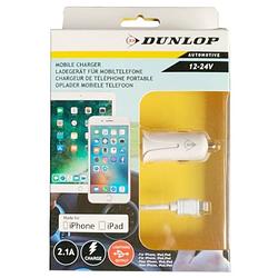 Foto van Dunlop autolader apple lightning 12/24 volt 2,1 ampère wit