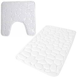 Foto van Urban living badkamer droogloop matjes/tapijt - set 2x stuks - memory foam - parel wit - badmatjes